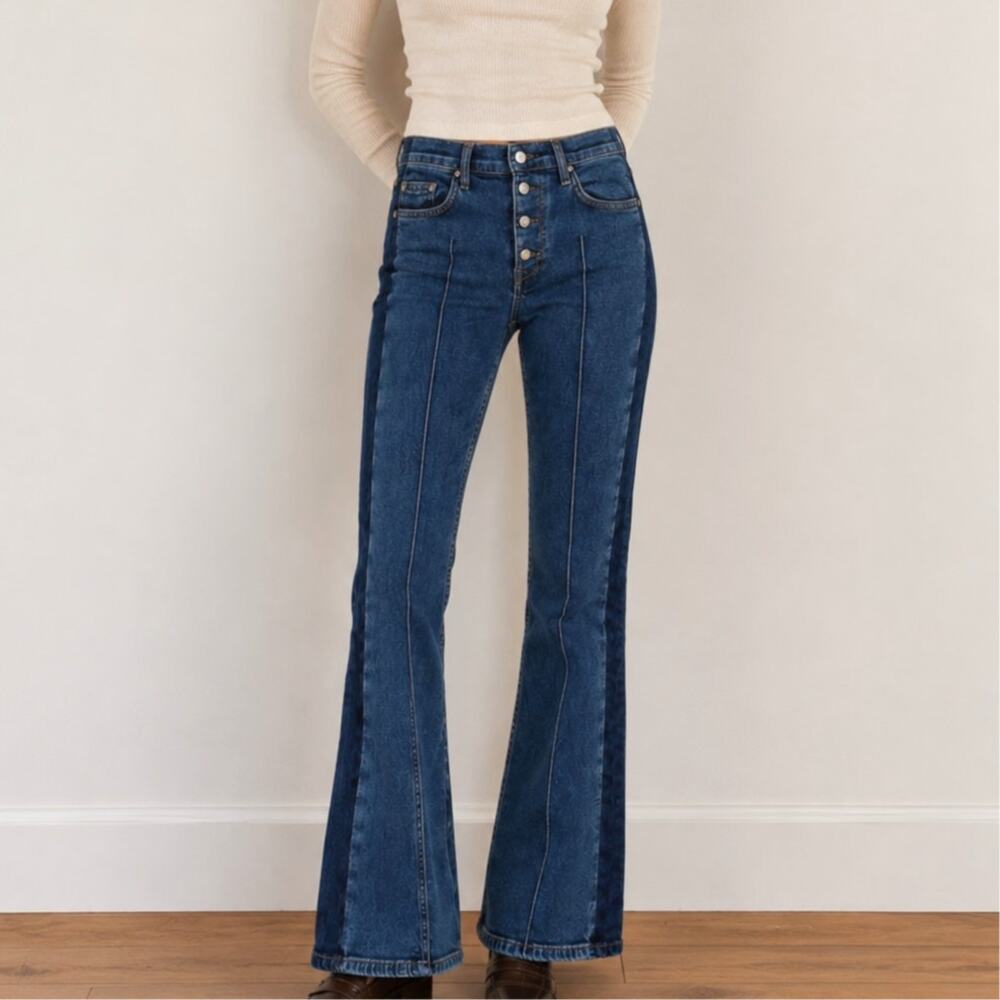 Cotton Citizen USA-Made Button Fly Flare Jeans Retro 70s Style Stripe – Size 28